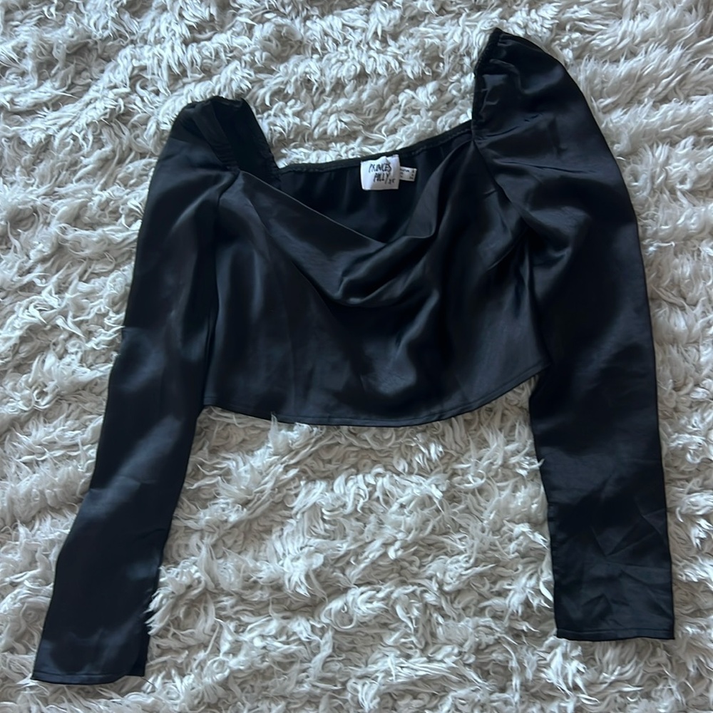 Princess Polly Silk bell bottom sleeved long cropped top